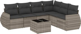 vidaXL 7 részes világosszürke polyrattan kerti ülőgarnitúra párnákkal