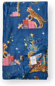 Kék mikroplüss takaró karácsonyi mintával 130x170 cm Christmas Tiger – Catherine Lansfield