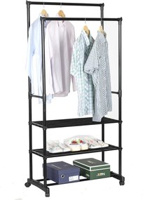 Kétsoros akasztó polcokkal, fekete, TIRUS