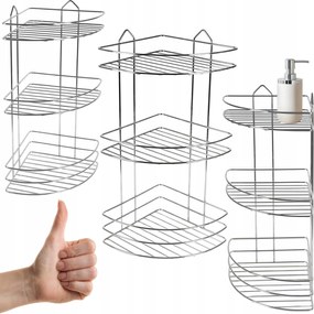 Ezüst Színű Fém Sarokpolc 3 Szintes, Non-invazív, Strapabíró Fürdőszobai