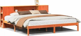 vidaXL barna tömör fenyőfa könyvespolcos ágy matrac nélkül 200 x 200cm