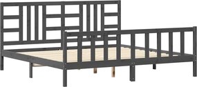 vidaXL szürke tömör fa ágykeret fejtámlával 200 x 200 cm