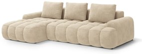 Bézs bársony kinyitható-tárolóhelyes sarokkanapé (bal oldali-heverő résszel) Linz – Cosmopolitan Design
