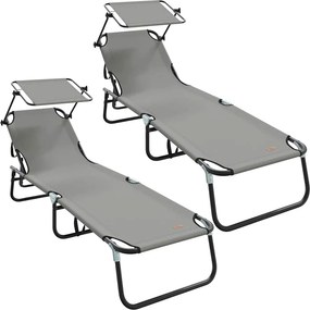 vidaXL Összecsukható nyugágy 2 pcs Szürke 190 x 57 x 81 cm oxford