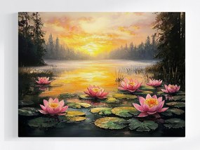 Vászonkép Canvas Tájkép Kilátás Nyár Nap Tó Lótusz Liliom 80x60