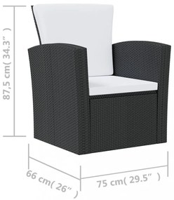 16 részes fekete polyrattan kerti ülőgarnitúra párnákkal