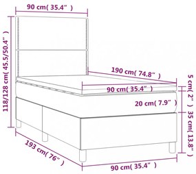 kék szövet rugós és LED-es ágy matraccal 90x190 cm