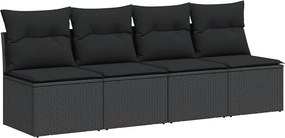 vidaXL 4 személyes fekete polyrattan kerti kanapé párnákkal