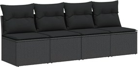 vidaXL 4 személyes fekete polyrattan kerti kanapé párnákkal
