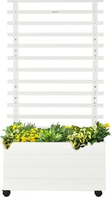 Outsunny Virágágyás Trellisszel, Kerekekkel Ellátott Virágoskert, Emelt Ágyás Mászó Növényeknek, Kert, Természetes Fa, Fehér, 76 x 30 x 155 cm | Aosom