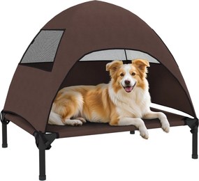 PawHut Külső Kutya Pihenő Tetővel, Magasított Kutya Ágy Közepes Kutyák Számára, Hűtő Háziállat Pihenő Mosható Háló Fém Vázsák, Kültéri Kutyafekhely 76