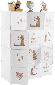 Gyerek moduláris szekrény, fehér/barna gyerek minta, KITARO