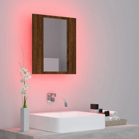 barna tölgy szerelt fa tükrös szekrény LED-del 40 x 12 x 45 cm
