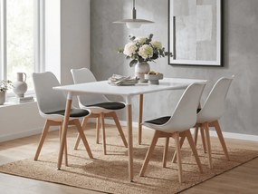 Étkező garnitúra 1 + 4, fehér ADRIA asztal 120x80 cm + fehér-fekete BALI MARK szék bükk lábakkal