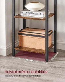 6 szintes könyvespolc, nyitott polcok, álló polc, 40 x 30 x 187,5 cm, rusztikus barna és fekete