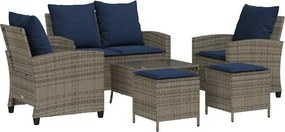vidaXL 6 részes szürke polyrattan kerti ülőgarnitúra párnákkal