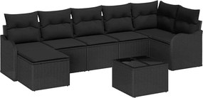 vidaXL Kerti Kanapé Szett párnával 8 pcs Fekete Poli rattan