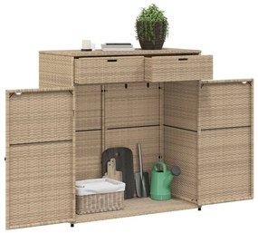 bézs polyrattan kerti tárolószekrény 105 x 55 x 113 cm