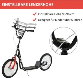 HOMCOM Gyerek Roller fékkel, állítható magasságú, könnyű acél, fekete