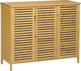 HOMCOM Bambusz Cipőtároló Szekrény 3 Zsalus Ajtóval Állítható Polcokkal 16 Pár Cipőhöz, 100x35x80 cm | Aosom