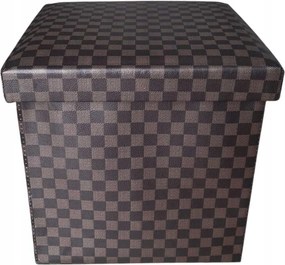 Puff összecsukható szögletes láda ülő tároló 30cm sakktábla barna