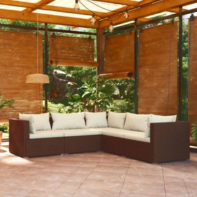 5 részes barna polyrattan kerti bútorszett párnákkal