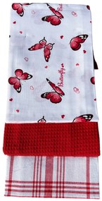 Konyhai törülközők 3 szett Butterfly Red