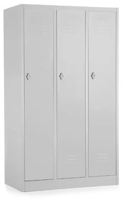 Fém szekrény - 3 szakasz, 90 x 50 x 150 cm, csavaros zár, szürke - ral 7035