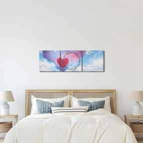 Kép - Rózsaszín szív fa (órával) (90x30 cm)