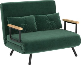 HOMCOM Átalakítható 2 Személyes Kanapéágy Bársonyos Kárpitozással 5 Állítható Háttámlával és Párnákkal - 102x73x81 cm Zöld | Aosom