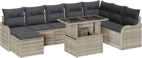 vidaXL Kerti Kanapé Szett párnával 9 pcs Világosszürke Poli rattan