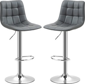 HOMCOM 2 db Műbőr Bárszék Hátpárnával, Forgós Konyha és Nappali Székek Lábpihentetővel, 42x45x89-110cm, Szürke | Aosom