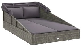 szürke polyrattan napágy összecsukható tetővel 200x114x128 cm