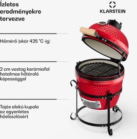 Klarstein kamado grillsütő, Princesize, kerámia, 11", füstölés, BBQ, lassú sütés, piros