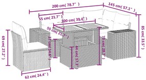 6 részes bézs polyrattan kerti ülőgarnitúra párnával