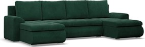 Tokio U alakú sarokkanapé, 3 ágyneműtartóval, kordbársony, univerzális oldal, zöld