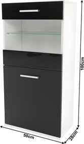Nappali sor LED világítással, fehér/fekete- extra magas fényű HG, LEO