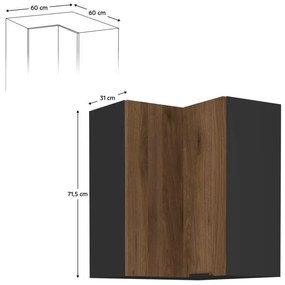 Felső sarok konyhaszekrény Monzesa 60x60 GN 72 2F (okapi dió + fekete) . 1096955