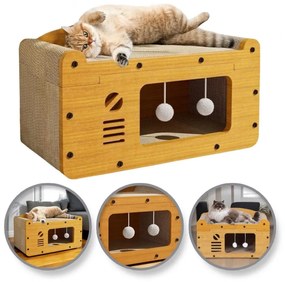 Macskaház 3 az 1-ben KITZONE 56x30 cm, bézs