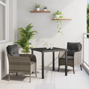 3 darabos kerti étkező szett párnákkal, szürke poly rattan