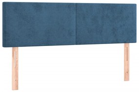 sötétkék bársony rugós és LED-es ágy matraccal 140x200 cm