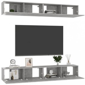 4 db betonszürke szerelt fa TV-szekrény 100 x 30 x 30 cm