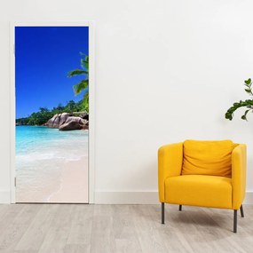 Fotótapéta ajtóra - Tengerpart Praslin szigetén (95x205cm)