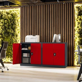 Alacsony fém irattartó szekrény BEATA, 900 x 930 x 400 mm, antracit-piros