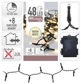 48 LEDes fényfüzér 8 funkciós kül- és beltéri elemes 4m