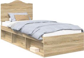 vidaXL Ágykeret fejtámlával Sonoma tölgy 90 x 200 cm Tömör fenyőfa