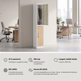 BHP öltözőszekrény, dolgozói, egyszemélyes, 2 rekesz akasztórúddal, fehér/Sonoma tölgy, 316,5x1850x450 mm: IGOR 1 Plus Eco Design