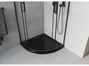 Mexen Rio, negyed kör alakú zuhanykabin tolóajtóval 80 x 80 cm, 5mm átlátszó üveg, fekete profil + fekete zuhanytál, 863-080-080-70-00-4170B