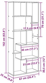 Falat elválasztó könyvespolc Fekete tölgy 67x25x161.5 cm Szerelt fa