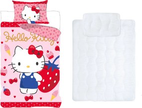 Hello Kitty Strawberry gyerek, ovis ágyneműhuzat és paplan/párna szett 100x135 cm 40x60 cm